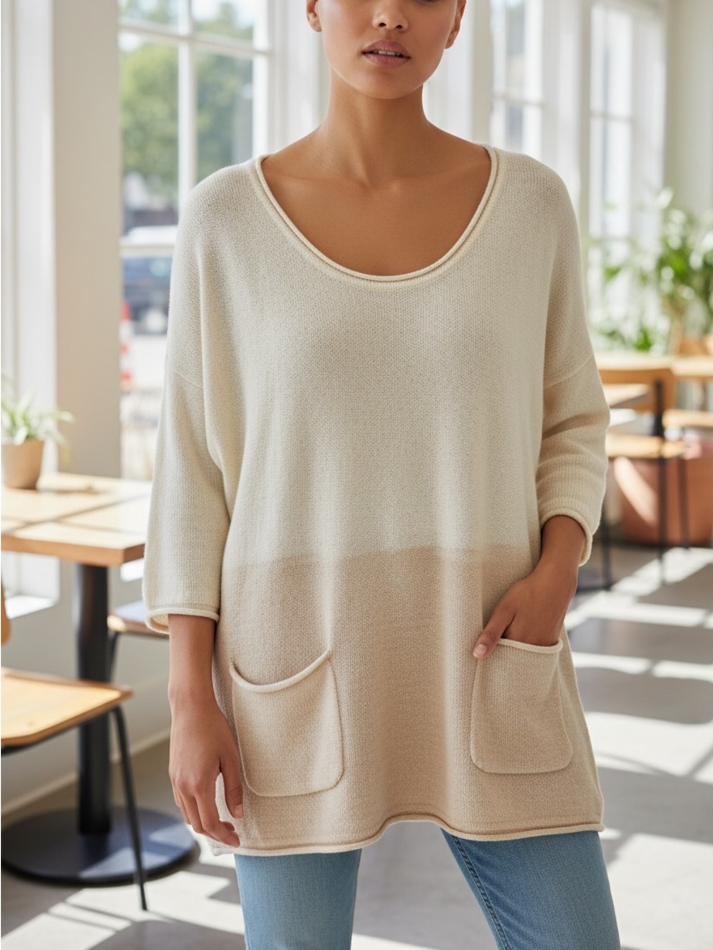 Belldini Cream and Blush Knit Top